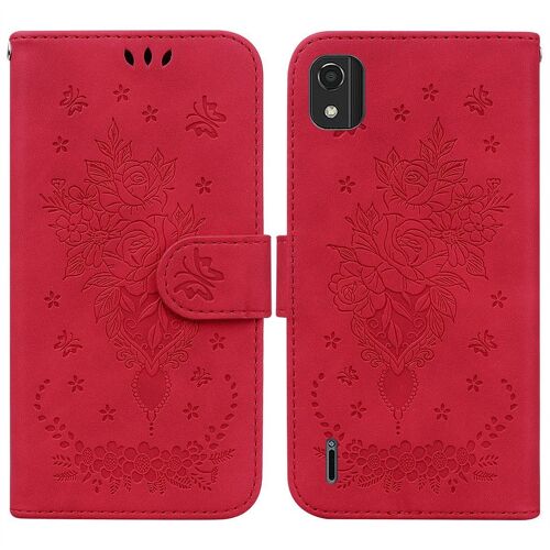 Saturcase Coque Pour Nokia C2 2nd Edition 2022, Une Rose Pu Cuir Magnétique Flip Portefeuille Support Porte-Carte Dragonne Protecteur Housse Étui Pour Nokia C2 2nd Edition 2022 (Rouge)