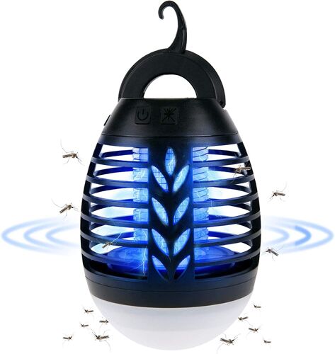 Lampe Anti Moustique Lampe de Camping 2 en 1 Exterieur ipx6 Etanche USB Charge Portable avec Crochet Destructeur de Mouches Rechargeable Efficace Adapte Interieur Balcon Jardin Randonne
