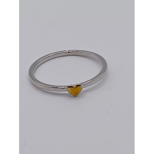 Bague Métal Argenté,Petit Coeur Doré,Bague Ouverte,Taille 22.61 Mm
