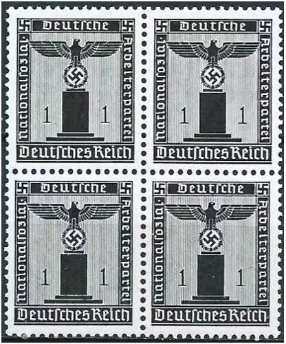 Allemagne, 3ème Reich 1938, Très Beau Bloc 4 Timbres Neufs** Luxe, Timbres De Service Yvert 105, Grand Aigle Et Croix Gammée, 1pf.Noir, Filigrane Croix Gammées.