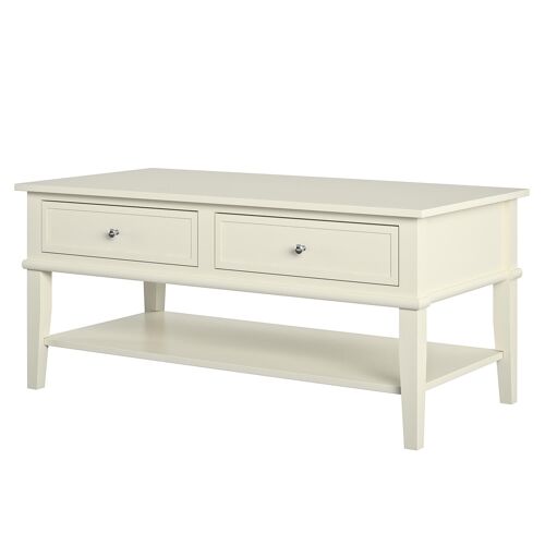 Table basse avec 2 tiroirs en mélaminé blanc