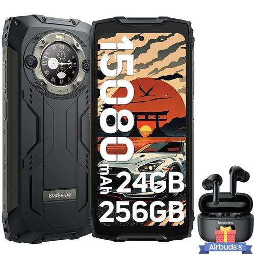 Blackview BV9300 Pro Smartphone Incassable Double SIM 6.7" 24Go+256Go 15080mAh Noir avec Blackview Airbuds 8(Noir)