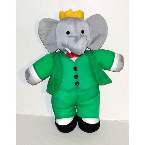 Peluche Babar L'elephant En Toile Ideal Loisirs - Doudou Babar Vintage 91 Style Puffalump 38 Cm