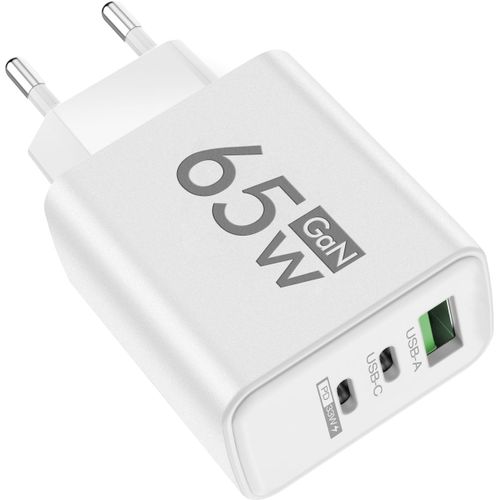 GaN Total-Chargeur USB C à charge rapide 65W,PD Quick Charge 3.0,adaptateur mural pour téléphone,iPhone 15,Xiaomi POCO,Samsung Oneplus - Type White EU
