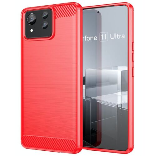 Coque pour Asus Zenfone 11 Ultra 5G - housse etui silicone gel carbone + verre trempe - ROUGE