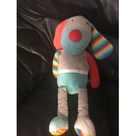 Doudou Peluche Chien Bleu Gris Cape Rouge Ebulobo Oxybul 38cm