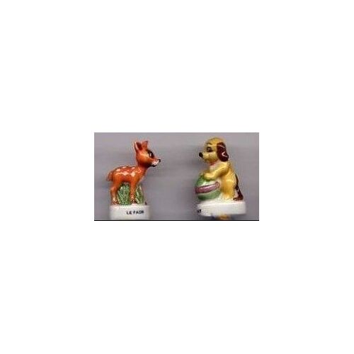 Lot De 2 Fèves Les Petits Animaux : Faon Et Chiot. Nordia, 2002
