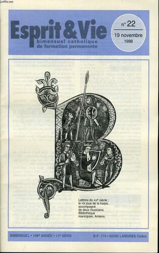 Esprit Et Vie (Bimestriel Catholique De Formation Permanente) N. 22 : Présentation De La Lettre Apostolique Dies Domini - Millénaire De La Commémoration De Tous Les Fidèles Défunts - La ...