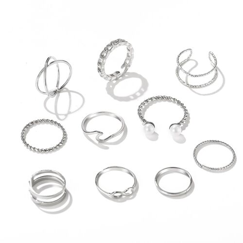 Ensemble De Bagues En Alliage De Style Froid, Perle Géométrique En Forme De Coeur, Bague À Joint Simple Et Créatif, 10 Pièces
