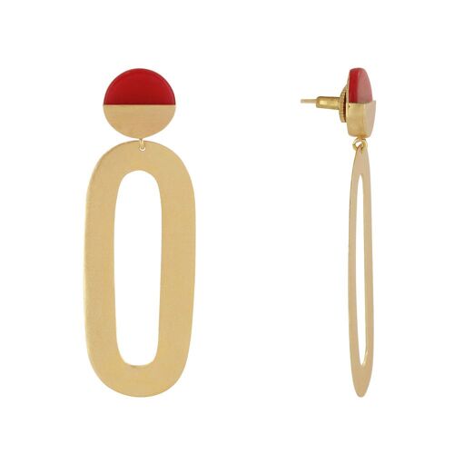 Les Poulettes Bijoux - Boucles D'oreilles Laiton Doré Petit Disque Coloré Et Grand Ovale Ajouré