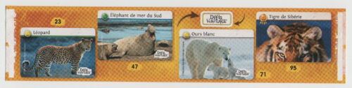 Autocollants Auchan - Défis Nature - N° 23 Léopard - N° 47 Eléphant De Mer Du Sud - N° 71 Ours Blanc - N° 95 Tigre De Sibérie