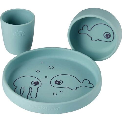 Coffret Repas Bébé Silicone Sea Friends Bleu - Done By Deer