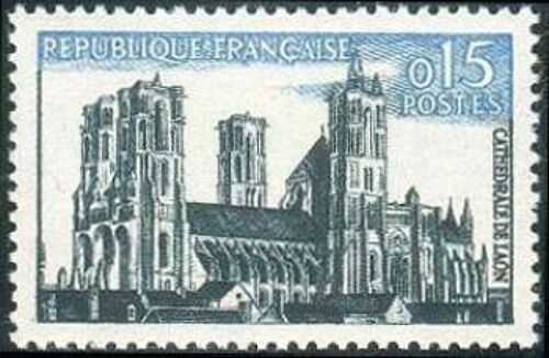 Timbre France 1960 Oblitéré - Cathédrale De Laon - 0.15 Yt1235