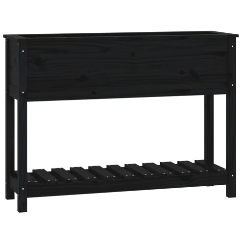 Vidaxl Jardinière Avec Étagère Noir 111,5x34,5x81cm Bois Massif De Pin