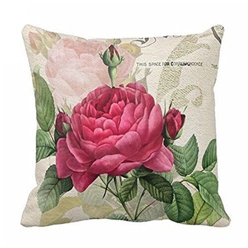 Taie D'oreiller En Lin À Fleurs Vintage, Housse De Coussin Décorative Pour Canapé À La Maison (Fleur De Rose)