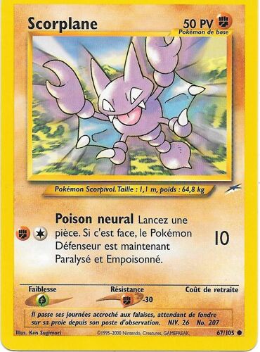 Carte Pokemon Scorplane 67/105 50 Pv - Set Neo Destiny (Fr)