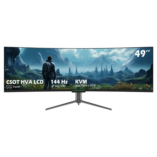 Moniteur de jeu TITAN ARMY C49SHC 49 pouces, panneau HVA CSOT 3840*1080, écran incurvé surdimensionné 32:9, taux de rafraîchissement élevé de 144Hz, écran partagé Smart PIP/PBP, synchronisation adaptative