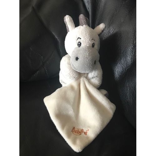 Doudou Babynat  Baby Nat  Peluche Zebre Blanc Gris Mouchoir Ecru 15cm