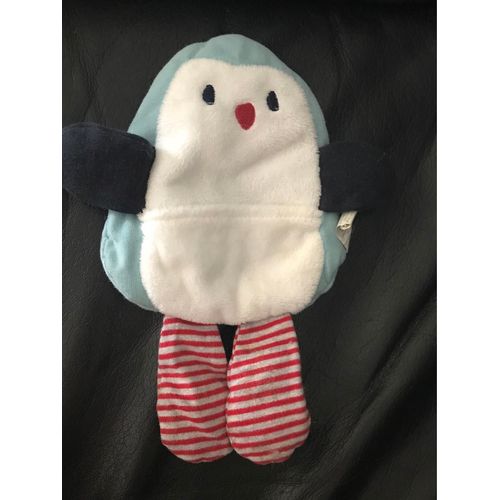 Doudou Plat Pingouin Catimini Bleu Blanc Rayé Rouge Poche 19 Cm