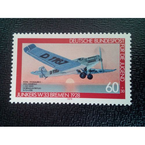 Timbre Allemagne / Rfa Yt 852 Junkers W.33 D-1167 Brême 1928 1979 ( 0031004 )