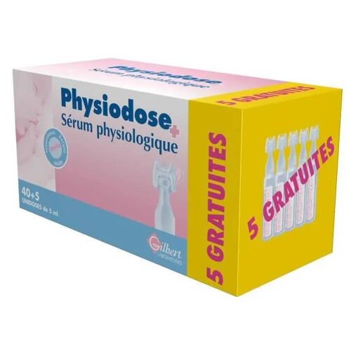 Sérum Physiologique - Laboratoires Gilbert - Physiodose - 40 Dosettes +5 Gratuites - Nettoie Yeux, Nez, Plaies