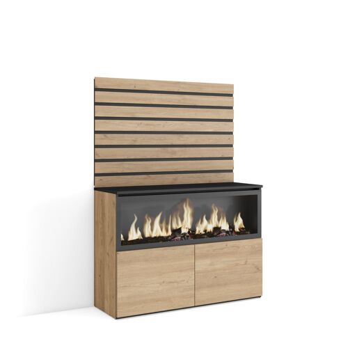 Buffet, Bahut | Meuble de Rangement | 107x145x35 cm | Chambre à coucher, pièce | Cheminée électrique XXL | Style moderne | Chêne