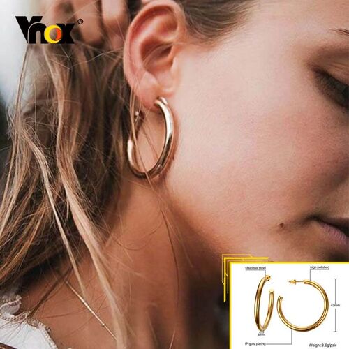 Vnox ¿ Boucles D'oreilles Rondes En Métal Minimaliste Pour Femmes, Boucles D'oreilles En Acier Inoxydable De Couleur Or Chic Pour Femmes Et Filles, Bijoux De Fête Vintage