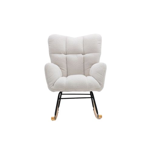 Fauteuil À Bascule Rembourré En Tissu Bouclette Blanc