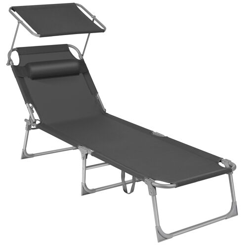 Bain De Soleil Avec Pare-Soleil Et Dossier Inclinable Gris Foncé
