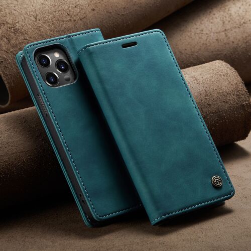 Coque pour iphone 14 nouveau modèle clamshell, stand up cuir PU housse de protection - Bleu
