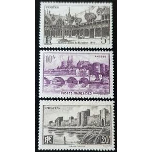 Monuments Et Sites : Hôtel-Dieu De Beaune, Angers, Remparts D’Aigues-Mortes Série Complète Année 1941 N° 499 500 501 Yvert Et Tellier Luxe