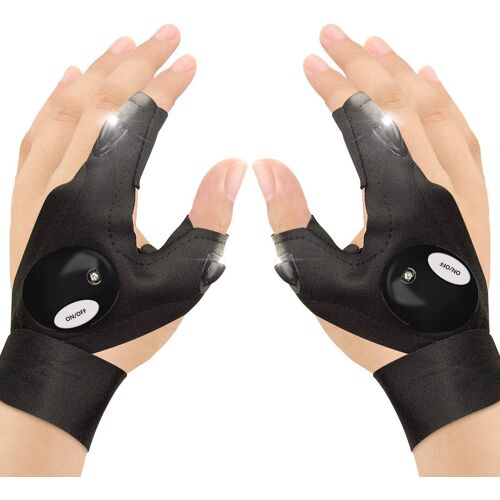 Gants De Pêche En Plein Air, 2 Gants De Lampe De Poche À Led Sans Doigts, Gants D'éclairage De Nuit, Magic Strap,Pouce,Index,Doigt, Gant De Vélo, Pour La Survie En Camping D'urgence -1 Paire