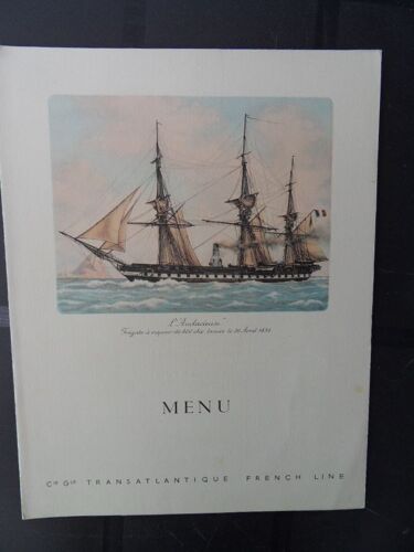 Menu Compagnie Générale Transatlantique French Line Ss De Grasse Diner En -Vendredi 7 Juillet 1950
