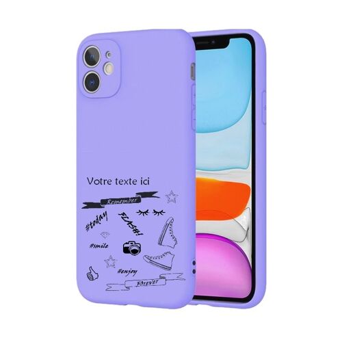 Coque mauve Iphone 7 8 SE 2020 hashtag noir enjoy personnalisee