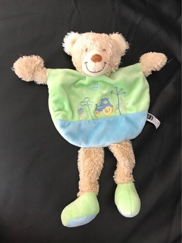 Ours Tex Carrefour Doudou Plat Bleu Et Vert Tracteur 30cm