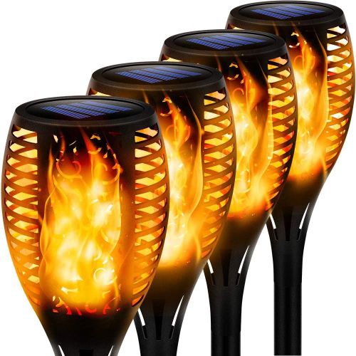 Lumière Solaire Extérieur Jardin, Ip66 Étanche Torche Solaire Flammes Lampe Chemin Terrasse Cour Lampe Solaire-Pack De Quatre