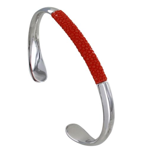 Les Poulettes Bijoux - Bracelet Mixte Demi Jonc Laiton Rhodié Et Cuir