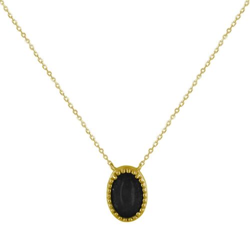 Les Poulettes Bijoux - Collier Plaqué Or Ovale D'agate Noire