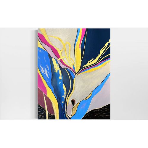 Tableau abstrait bleu et or 40x50cm