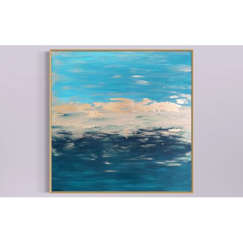 Tableau abstrait vert et or 80x80cm