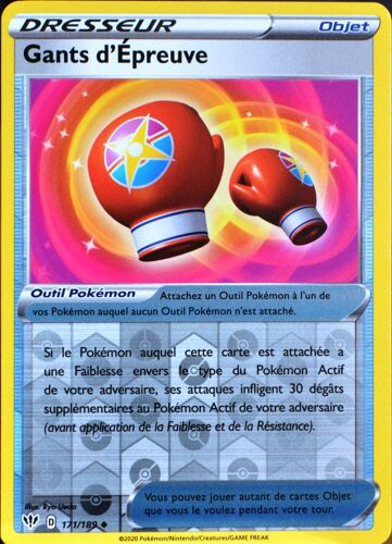 Carte Pokémon 171/189 Gants D'épreuve - Reverse Eb03 - Epée Et Bouclier - Ténèbres Embrasées Neuf Fr