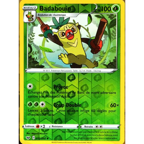 Carte Pokémon 12/202 Badabouin - Reverse Eb01 - Epée Et Bouclier 1 Neuf Fr