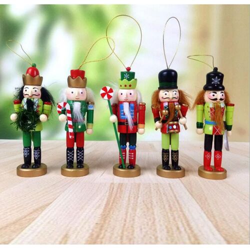 Soldat Casse-Noisette En Bois, 5 Pièces, Pendentifs Décoratifs De Nouvel An, Ornements Pour Arbre De Noël Dans Une Boîte Cadeau