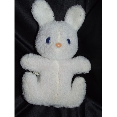Lapin Boulgom Doudou Peluche Blanc Yeux Bleus Grelot 23 Cm Oreilles Comprises