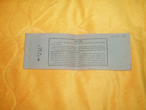 Carnet De Cheque Du Credit Lyonnais Annee 1945
