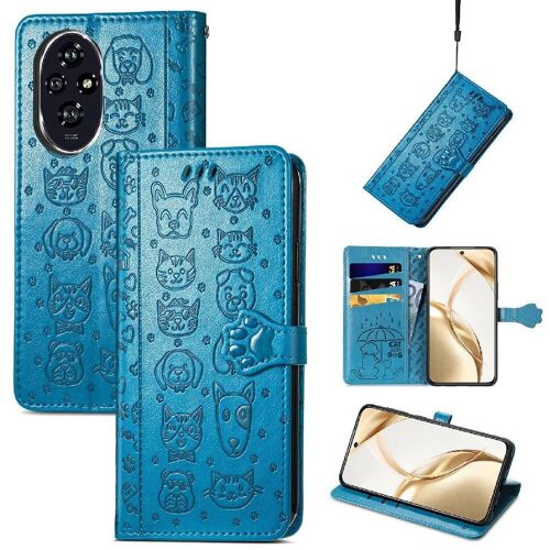 Flip Étui Pour Honneur 200 Sangle Courte Antichoc Animaux De Dessin Animé Étui En Cuir Couverture Rabotant - Bleu