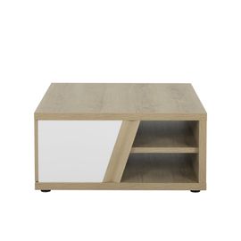 Table Basse Carrée Effet Bois Chêne 1 Tiroir Mat Blanc