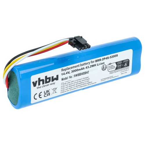 vhbw Batterie compatible avec Xiaomi Roborock S5 S55 S552-00, S5 S55 S552-00 Ruby-S robot électroménager bleu (3000mAh, 14,4V, Li-ion, sans boîtier)