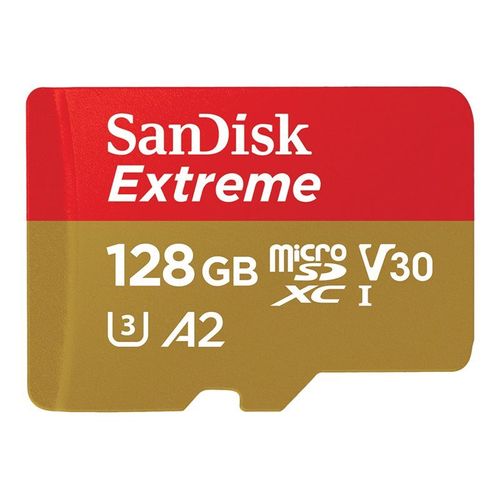 Carte mémoire SanDisk Extreme (adaptateur microSDXC vers SD inclus) 128 Go - A2 / Video Class V30 / UHS-I U3 / Class10 - microSDXC UHS-I