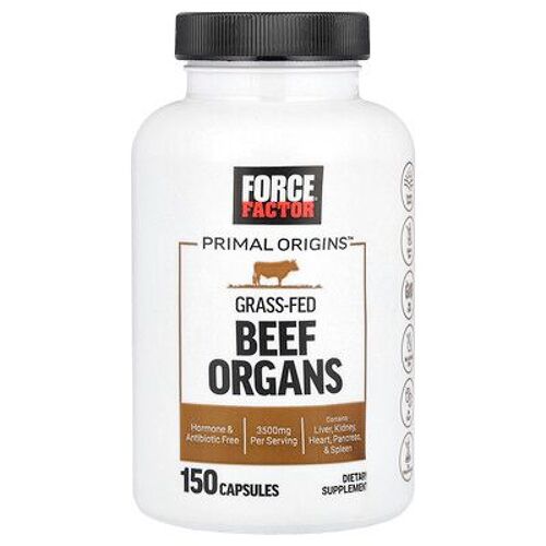 Force Factor Primal Origins¿, Grass-Fed Beef Organs, 3,500 Mg, 150 Capsules (700 Mg Per Capsule) 
